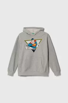 United Colors of Benetton hanorac de bumbac pentru copii x DC culoarea gri, cu gluga, cu imprimeu imagine