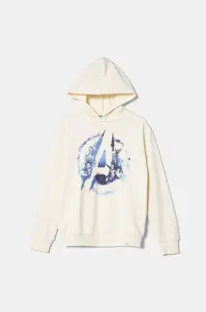 United Colors of Benetton hanorac de bumbac pentru copii x Marvel culoarea bej, cu gluga, cu imprimeu, 3PQMC204F imagine