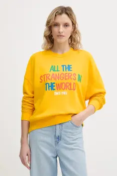 United Colors of Benetton hanorac de bumbac pentru copii x Stranger Things culoarea galben, cu imprimeu, 33NVD10BB imagine