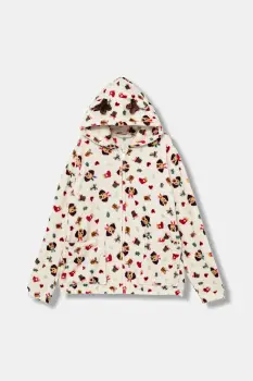 United Colors of Benetton hanorac polar pentru copii culoarea bej, cu gluga, cu imprimeu, 6FK81800W imagine