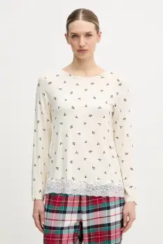 United Colors of Benetton longsleeve de pijama culoarea bej, 32V93M07V imagine