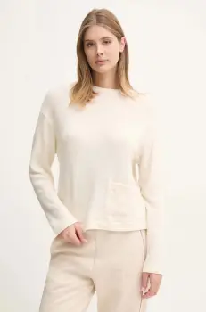 United Colors of Benetton longsleeve de pijama culoarea bej, 3Q413M06F imagine