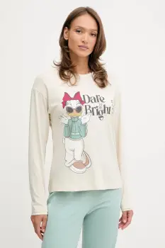 United Colors of Benetton longsleeve de pijama culoarea bej, 3Y5E3M07Q imagine