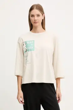 United Colors of Benetton longsleeve de pijama culoarea bej, 3Y5E3M07S imagine