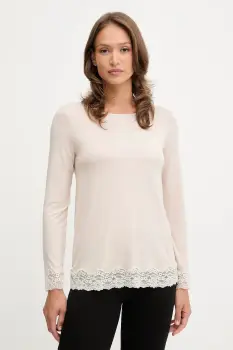 United Colors of Benetton longsleeve de pijama culoarea bej, 3Z123M07X imagine