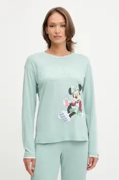 United Colors of Benetton longsleeve de pijama culoarea turcoaz, 3Y5E3M07Q imagine