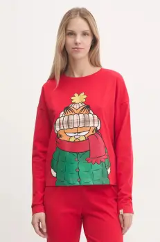 United Colors of Benetton longsleeve de pijama x GARFIELD culoarea rosu, 3DKE3M06L imagine