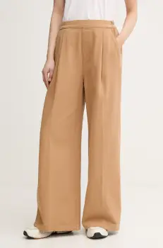 United Colors of Benetton pantaloni de bumbac culoarea bej, lat, high waist, 4DUKDF01B imagine