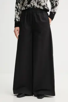 United Colors of Benetton pantaloni de bumbac culoarea negru, lat, high waist, 4PAXDF0A4 imagine