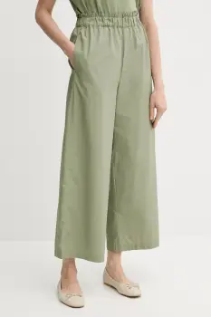 United Colors of Benetton pantaloni de bumbac culoarea verde, drept, high waist, 4AC7DF09A imagine