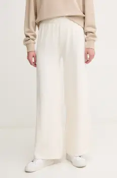 United Colors of Benetton pantaloni de bumbac femei, culoarea bej, lat, high waist, 1294DF00V imagine