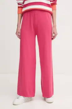 United Colors of Benetton pantaloni de bumbac femei, culoarea roz, lat, high waist, 1294DF00V imagine