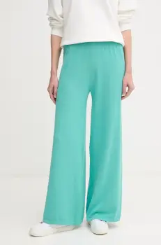 United Colors of Benetton pantaloni de bumbac femei, culoarea turcoaz, lat, high waist, 1294DF00V imagine