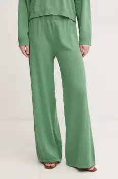 United Colors of Benetton pantaloni de bumbac femei, culoarea verde, lat, high waist, 1294DF00V imagine