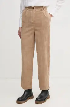 United Colors of Benetton pantaloni de catifea cord culoarea bej, drept, high waist, 4Q5GDF07E imagine