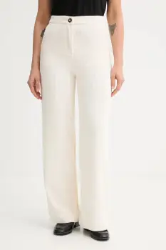 United Colors of Benetton pantaloni de catifea cord culoarea bej, drept, high waist, 4Q5GDF0AI imagine