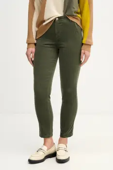 United Colors of Benetton pantaloni de catifea cord culoarea bleumarin, fason tigareta, high waist, 4MIQDF07W imagine