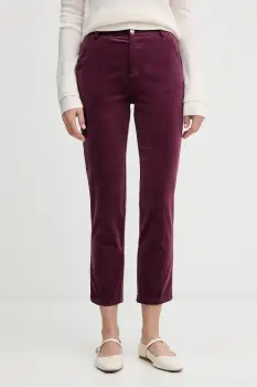 United Colors of Benetton pantaloni de catifea cord culoarea bleumarin, fason tigareta, high waist, 4MIQDF07W imagine