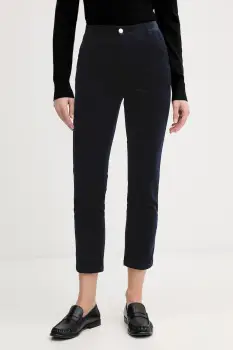 United Colors of Benetton pantaloni de catifea cord culoarea bleumarin, fason tigareta, high waist, 4MIQDF07W imagine