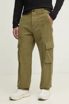 United Colors of Benetton pantaloni de catifea cord culoarea verde, cu fit cargo, 4H1KUF04V imagine