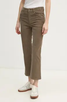 United Colors of Benetton pantaloni de catifea cord culoarea verde, drept, high waist, 41ULDE01G imagine