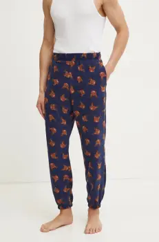United Colors of Benetton pantaloni de pijama barbati, culoarea bleumarin, cu imprimeu, 3XGC4F00T imagine