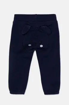 United Colors of Benetton pantaloni de trening din bumbac pentru bebelusi culoarea albastru marin, cu imprimeu, 3J70AF01T imagine