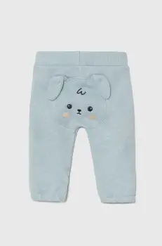 United Colors of Benetton pantaloni de trening din bumbac pentru bebelusi culoarea turcoaz, cu imprimeu, 3J70AF01T imagine