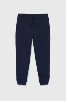 United Colors of Benetton pantaloni de trening din bumbac pentru copii culoarea albastru marin, neted imagine