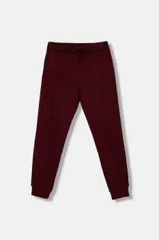 United Colors of Benetton pantaloni de trening din bumbac pentru copii culoarea bordo, uni, 3J68CF01P imagine