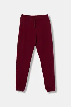 United Colors of Benetton pantaloni de trening din bumbac pentru copii culoarea bordo, uni, 3J68CF02H imagine