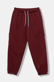 United Colors of Benetton pantaloni de trening din bumbac pentru copii culoarea bordo, uni, 3J68CF06L imagine