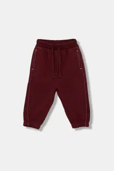 United Colors of Benetton pantaloni de trening din bumbac pentru copii culoarea bordo, uni, 3NBMGF053 imagine