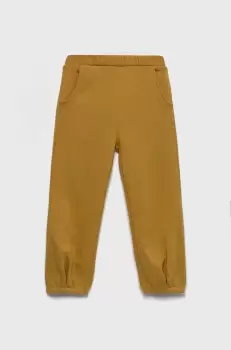 United Colors of Benetton pantaloni de trening din bumbac pentru copii culoarea galben, neted imagine
