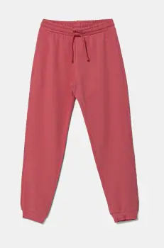 United Colors of Benetton pantaloni de trening din bumbac pentru copii culoarea roz, uni, 3J68CF02H imagine