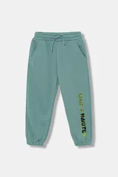 United Colors of Benetton pantaloni de trening din bumbac pentru copii culoarea turcoaz, cu imprimeu, 3J68GF04Z imagine