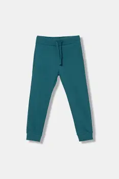 United Colors of Benetton pantaloni de trening din bumbac pentru copii culoarea turcoaz, uni, 3J68CF01P imagine