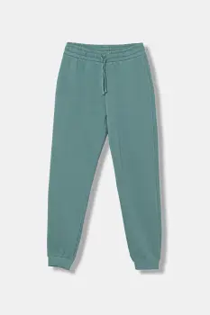United Colors of Benetton pantaloni de trening din bumbac pentru copii culoarea turcoaz, uni, 3J68CF02H imagine
