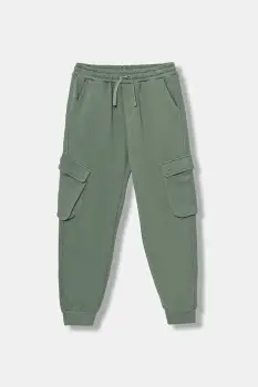 United Colors of Benetton pantaloni de trening din bumbac pentru copii culoarea verde, uni, 3J68CF06I imagine