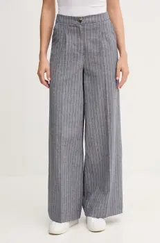 United Colors of Benetton pantaloni din amestec de in culoarea albastru marin, lat, high waist, 49KBDF091 imagine