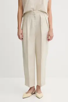 United Colors of Benetton pantaloni din amestec de in culoarea bej, drept, high waist, 45BVDF09B imagine