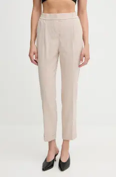 United Colors of Benetton pantaloni din amestec de in culoarea bej, fason tigareta, high waist, 49KBDF090 imagine