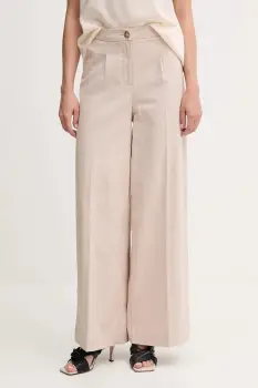 United Colors of Benetton pantaloni din amestec de in culoarea bej, lat, high waist, 49KBDF091 imagine