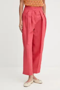 United Colors of Benetton pantaloni din amestec de in culoarea roz, drept, high waist, 45BVDF09B imagine