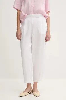 United Colors of Benetton pantaloni din in culoarea alb, lat, high waist, 4AGHDF08L imagine