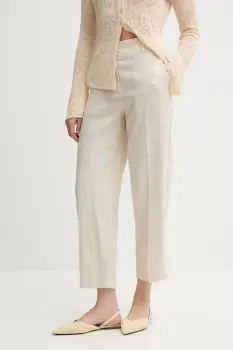 United Colors of Benetton pantaloni din in culoarea bej, drept, high waist, 4AGHDF06R imagine