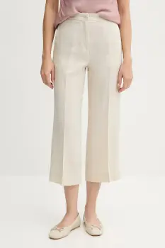 United Colors of Benetton pantaloni din in culoarea bej, drept, high waist, 4AGHDF08M imagine