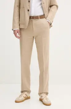 United Colors of Benetton pantaloni din in culoarea bej, mulata, 43B3UF03X imagine