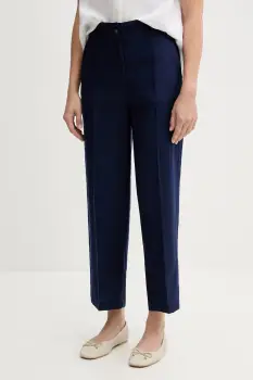 United Colors of Benetton pantaloni din in culoarea bleumarin, drept, high waist, 4AGHDF06R imagine