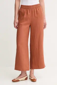 United Colors of Benetton pantaloni din in culoarea maro, drept, high waist, 4AGHDF09G imagine